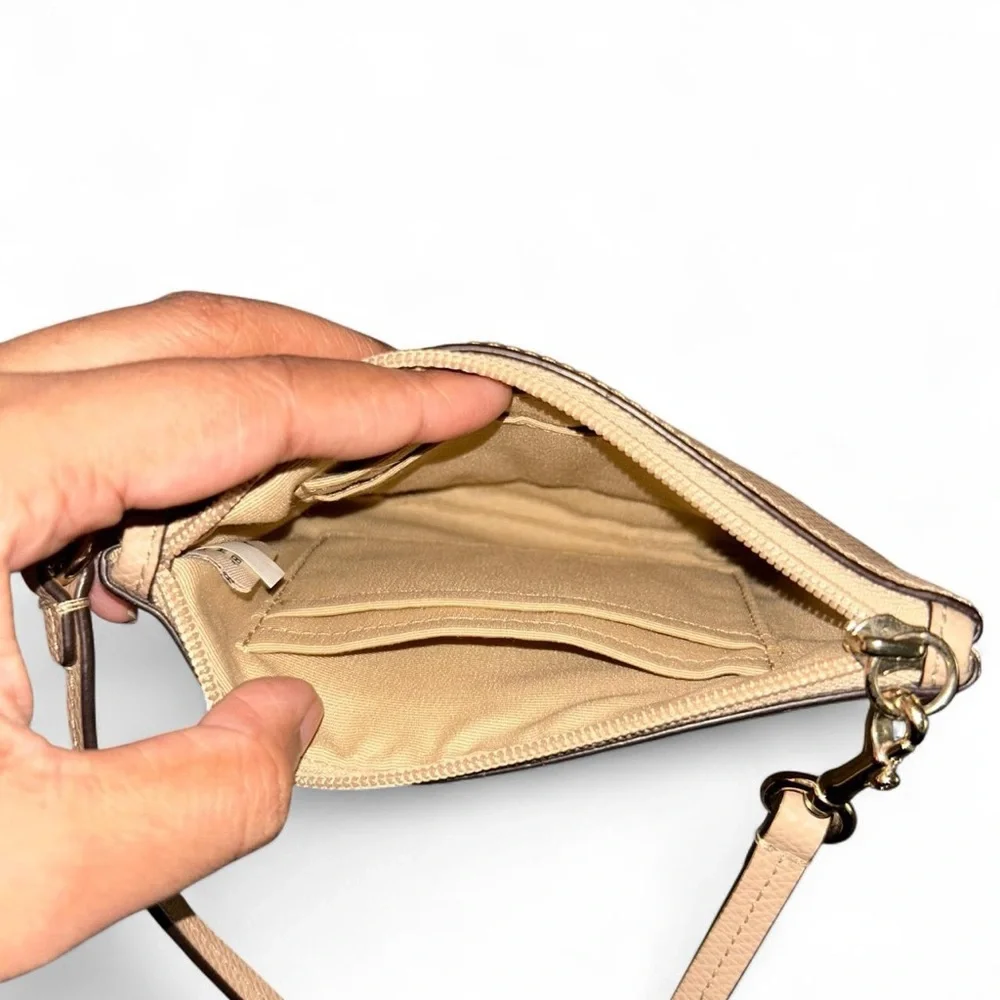 Coach Pebbled Leather Wristlet in Tan